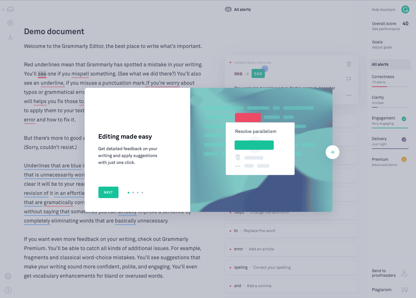 L'esperienza intuitiva di Grammarly è ottima per l'apprendimento.