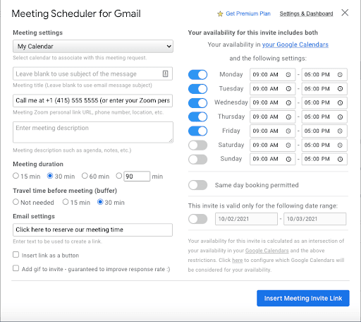 Meeting scheduler for Gmail google chrome extension