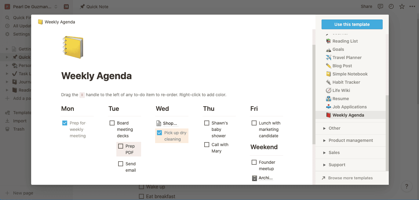 Notion - Weekly Agenda
