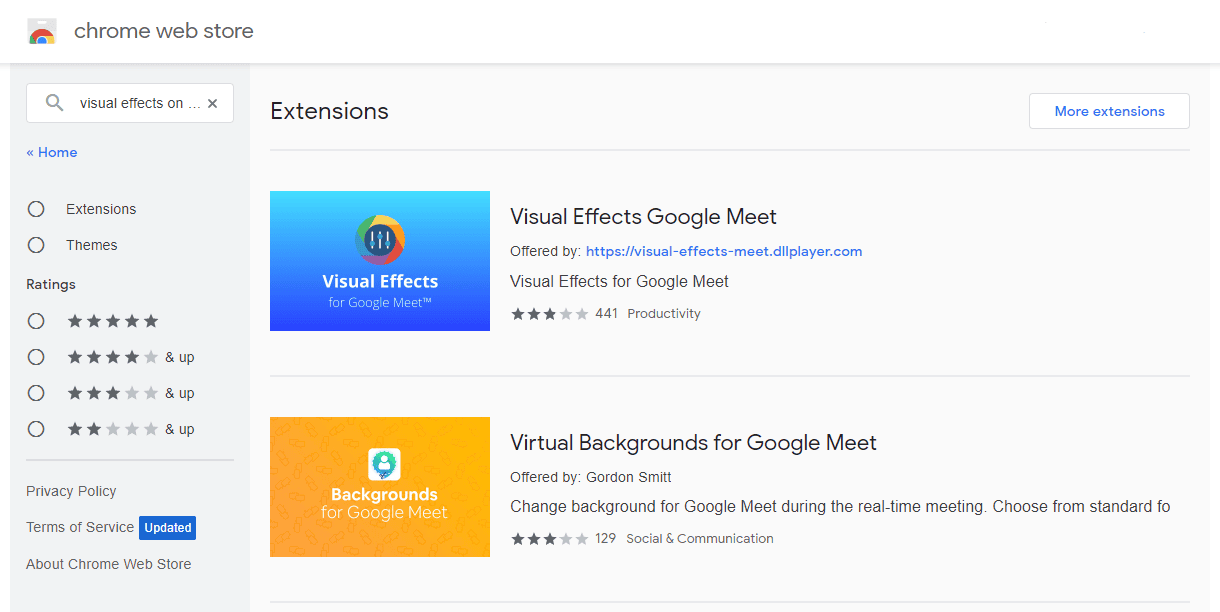 efectos visuales para google meet extensiones chrome