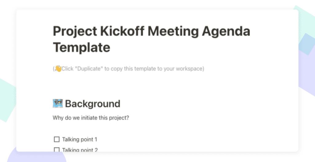 Projekt Kickoff Vorlage Agenda für Meetings