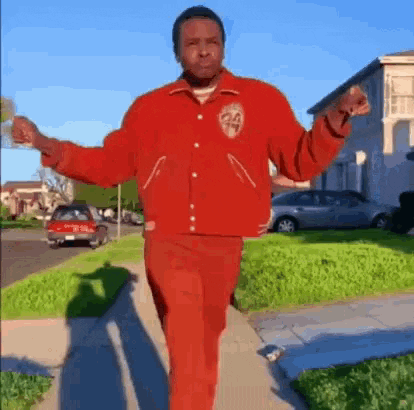 happy man walking down sunny street