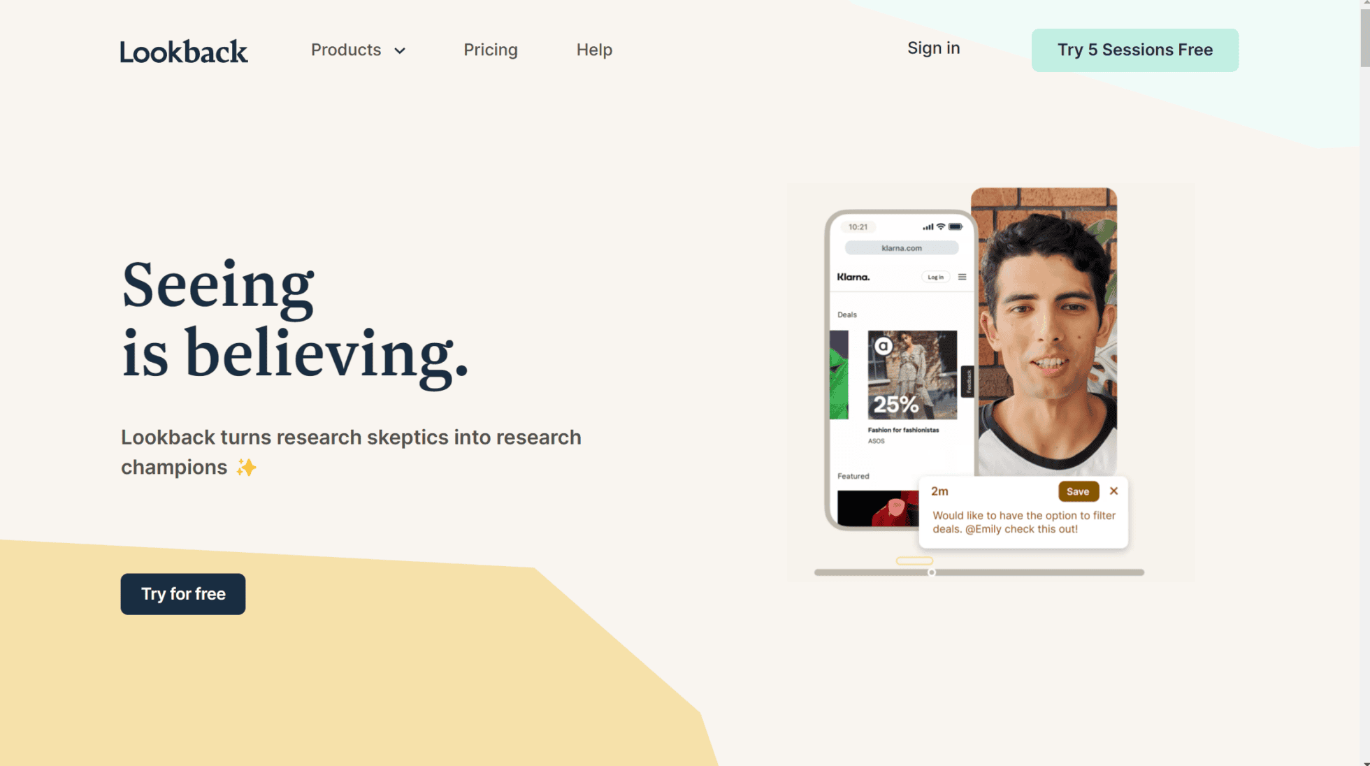 La page d'accueil de LookBack, l'un des meilleurs outils d'interview d'utilisateurs pour votre voyage de recherche UX.