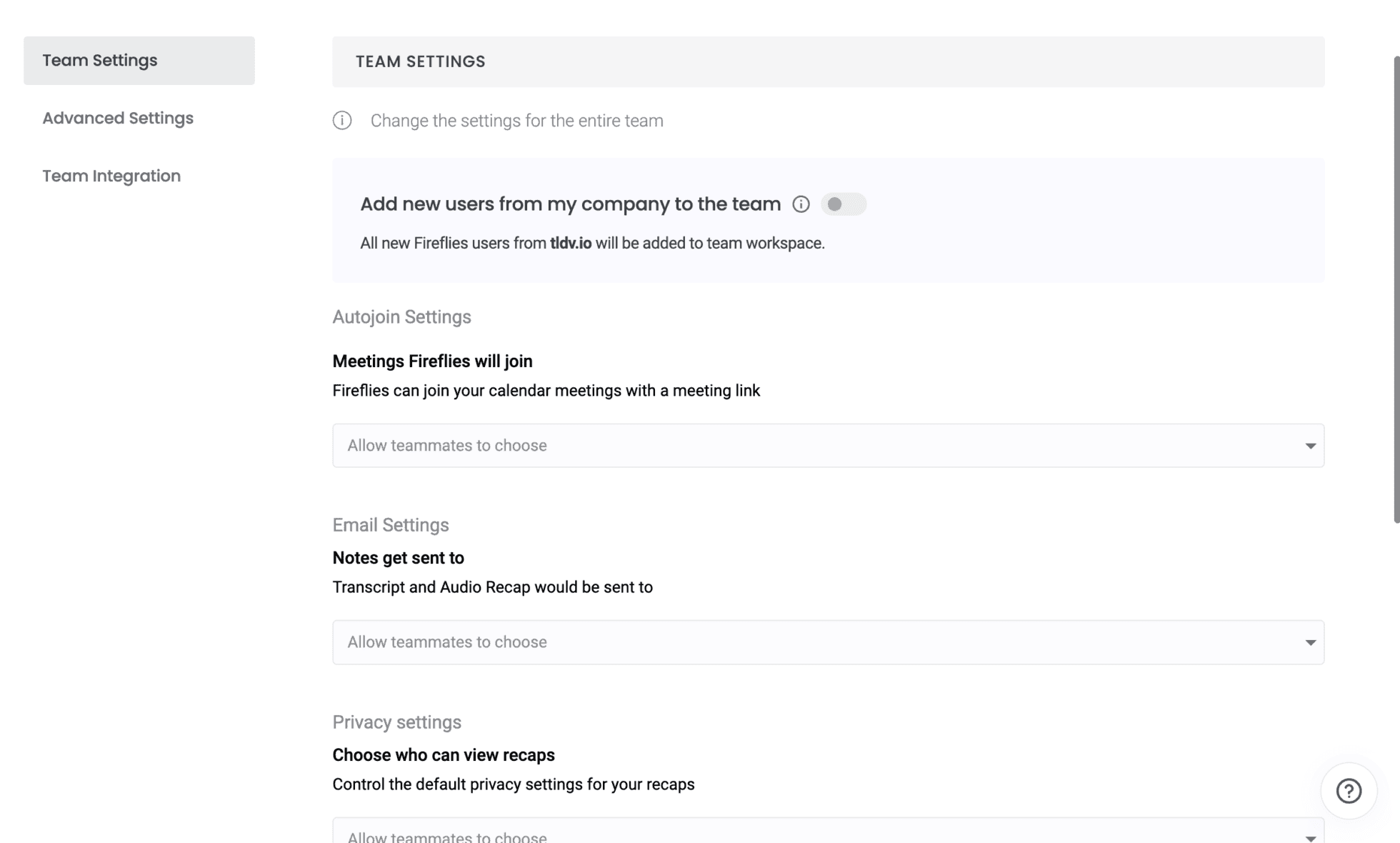 fireflies admin settings