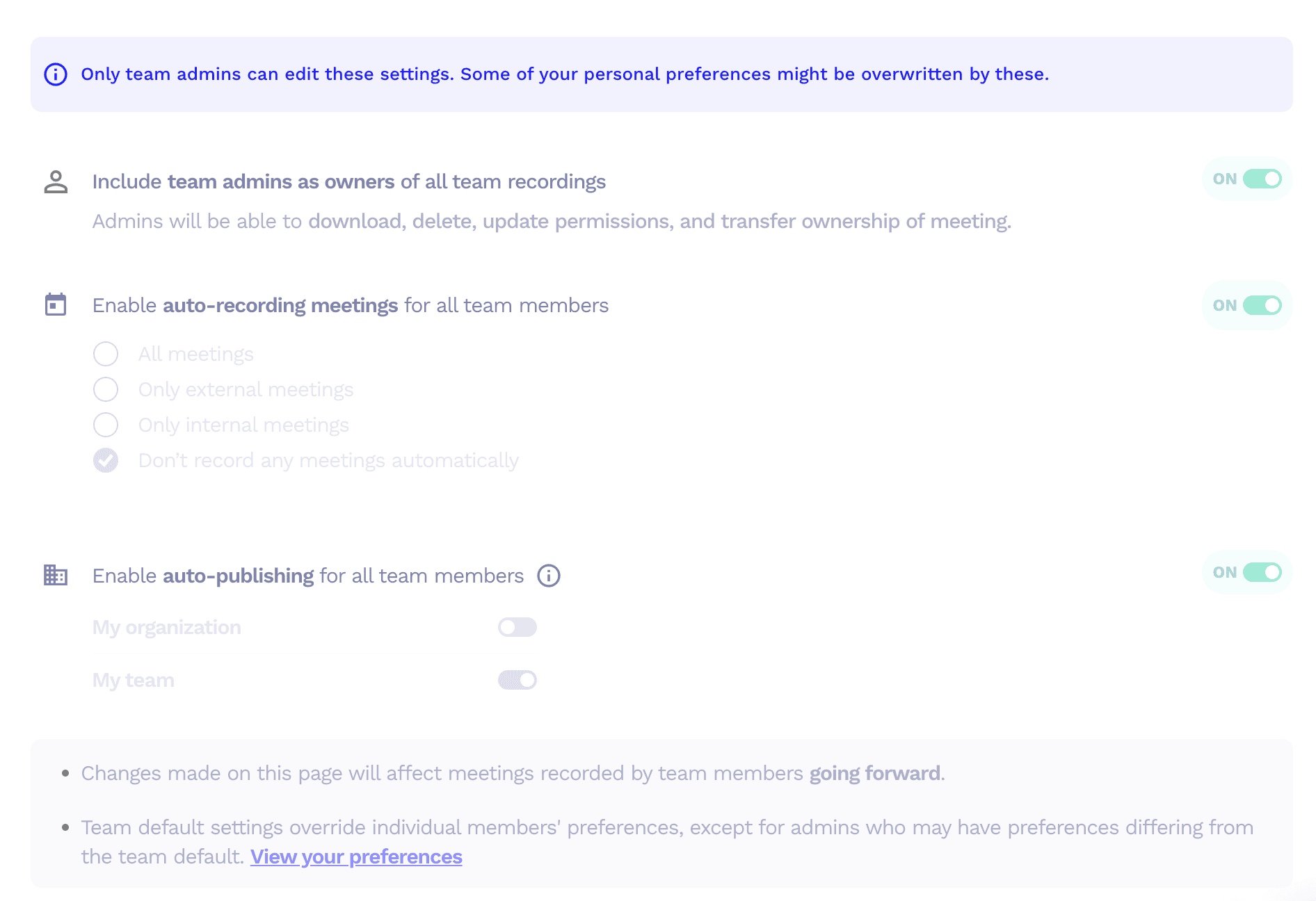 tl;dv admin settings