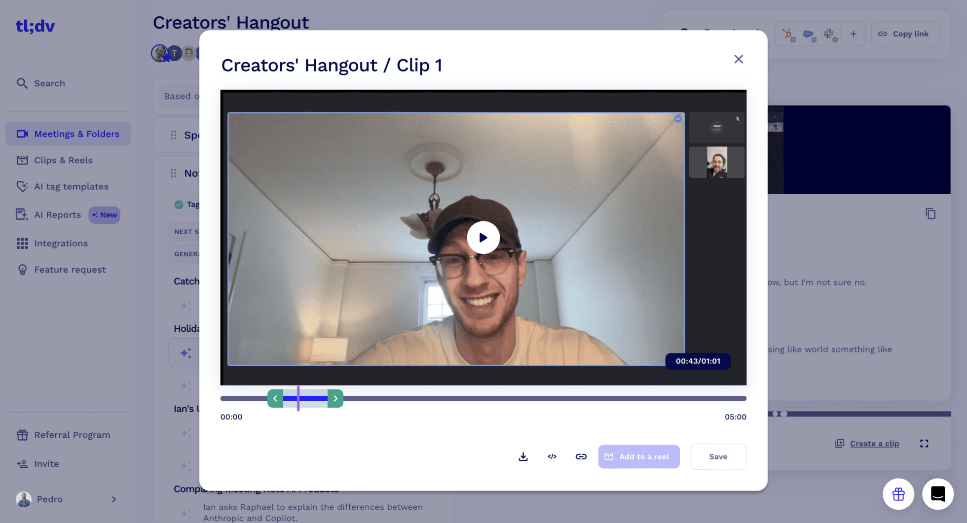 Erstellen eines Clips mit tl;dv
