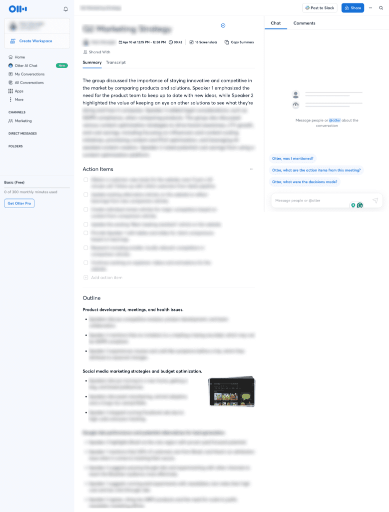 обзор заметок по встречам otter