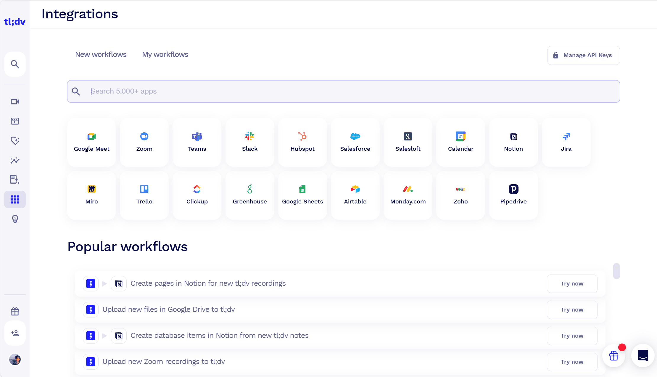 tl;dv integraciones