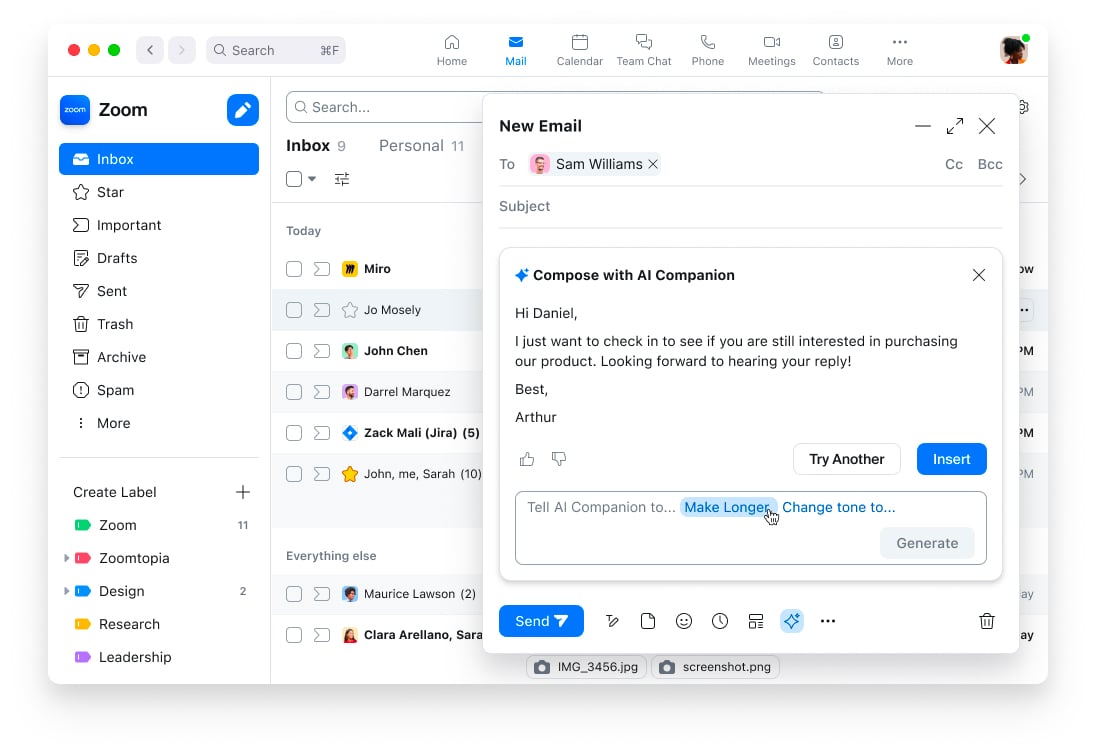 Zoom Geração de e-mails do IQ for Sales