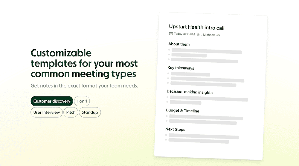 Granola customizable meeting templates
