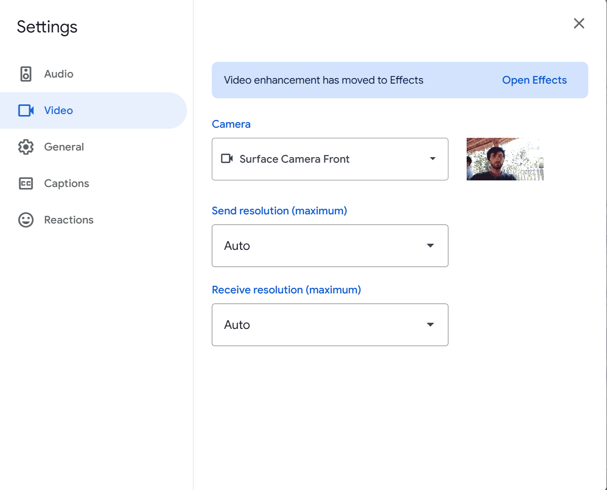 Cambiar la configuración de Google Meet para vídeo
