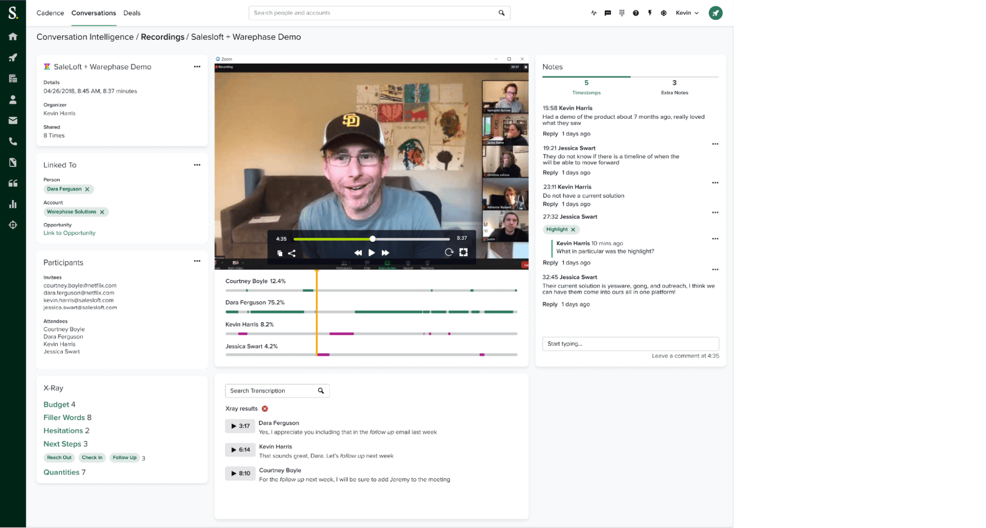 Gravação e transcrição do Salesloft