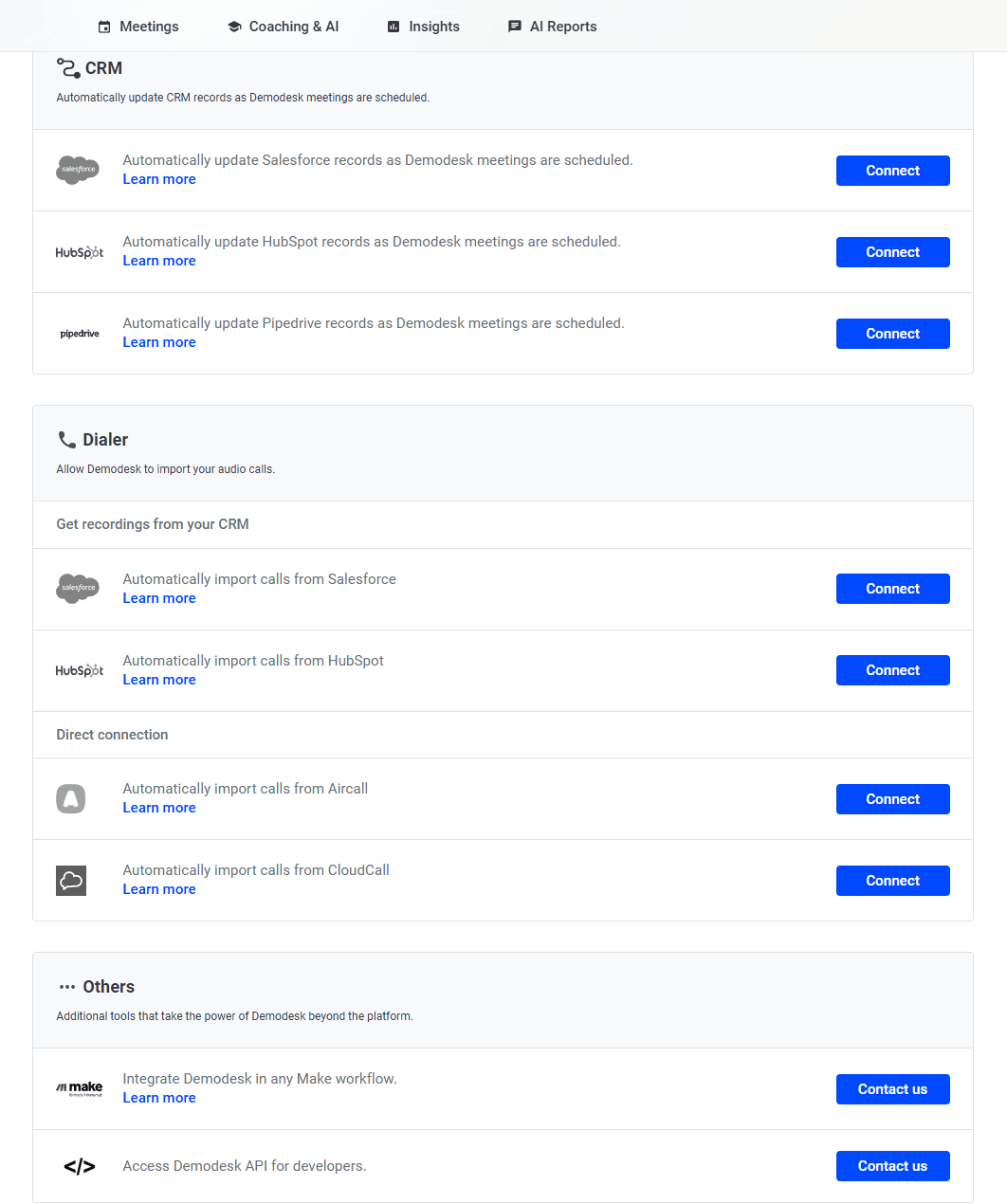 Demodesk's integration list