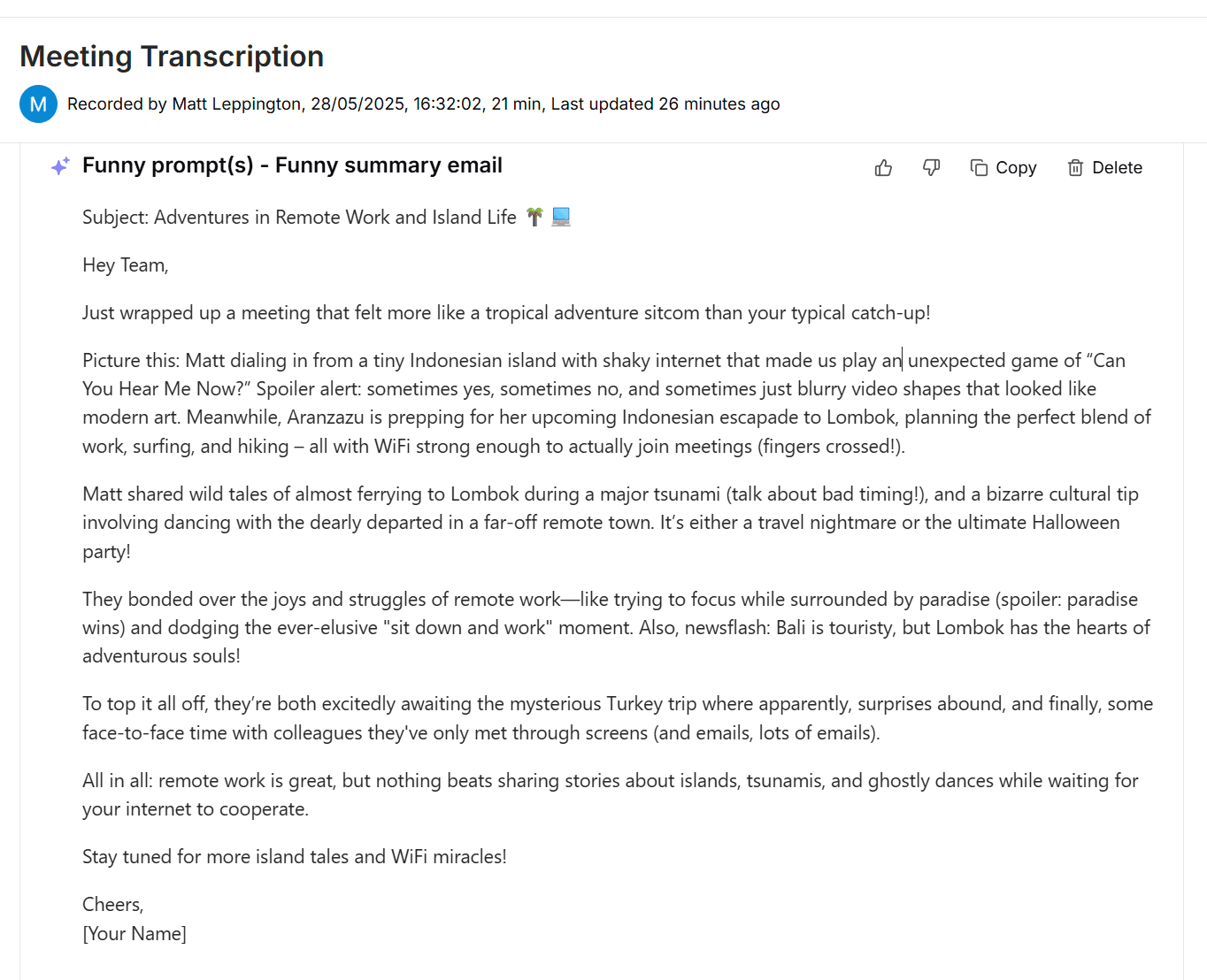 Wygenerowany Tactiq „zabawny e-mail”