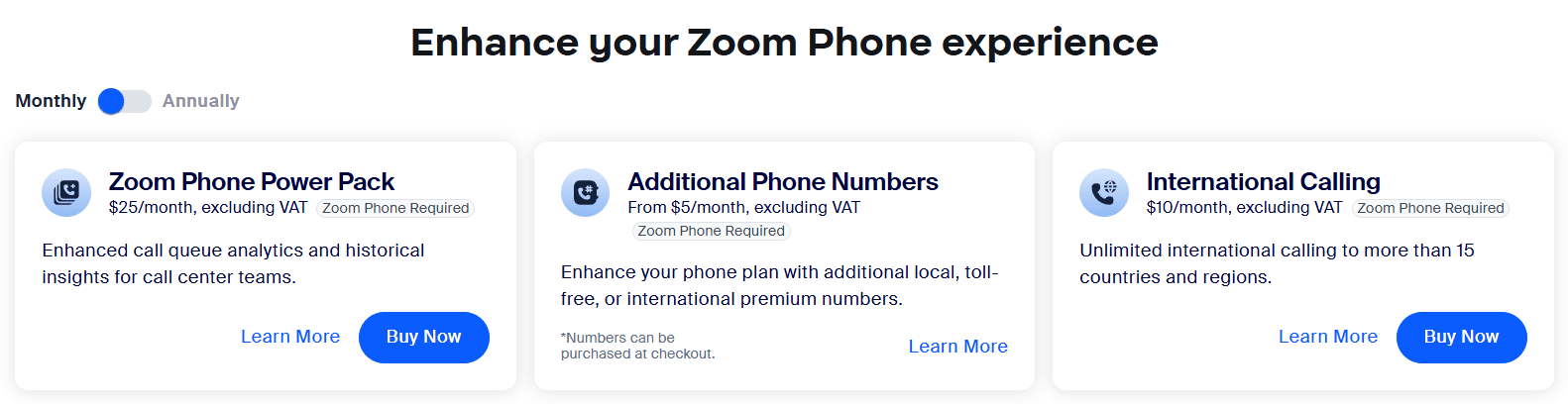 Zoom Phone add-on prices