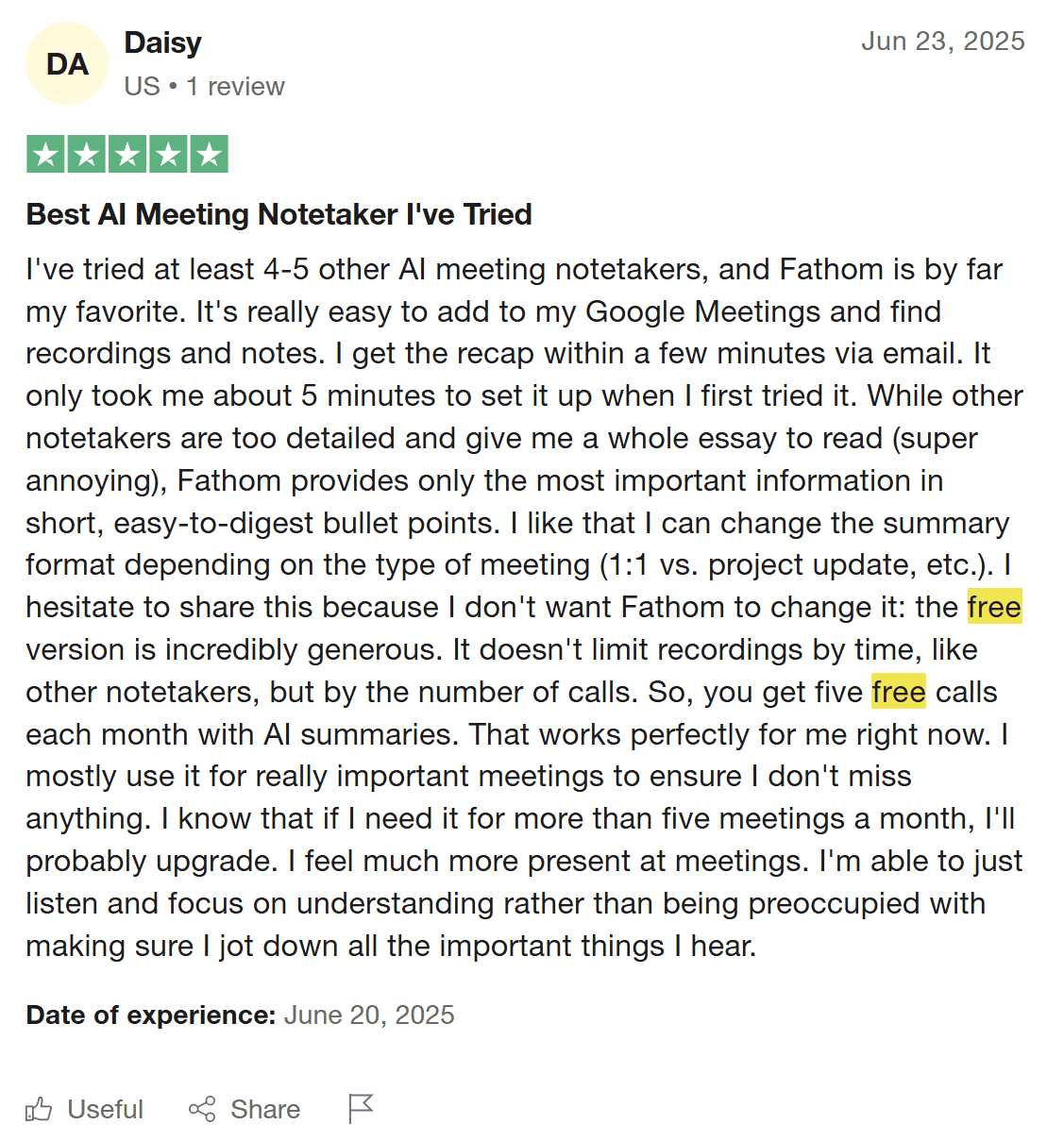 Пятизвездочный отзыв Дейзи на сайте TrustPilot