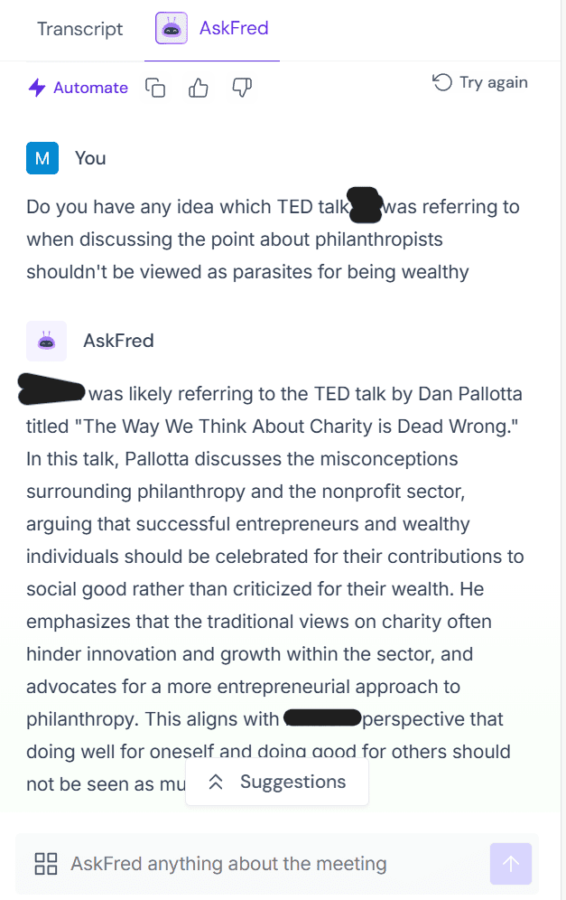 J'ai interrogé Fred sur une conférence TED anonyme