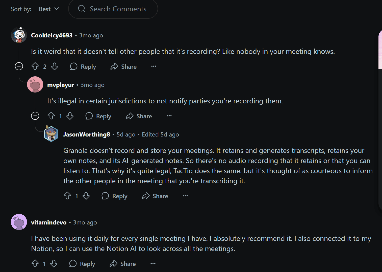 As pessoas compartilham suas Granola no Reddit.