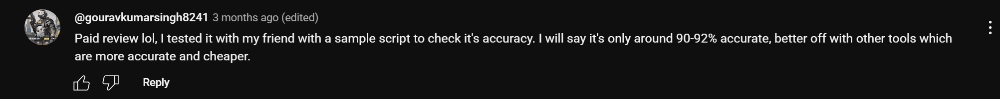 Um comentário negativo no YouTube sobre Granola