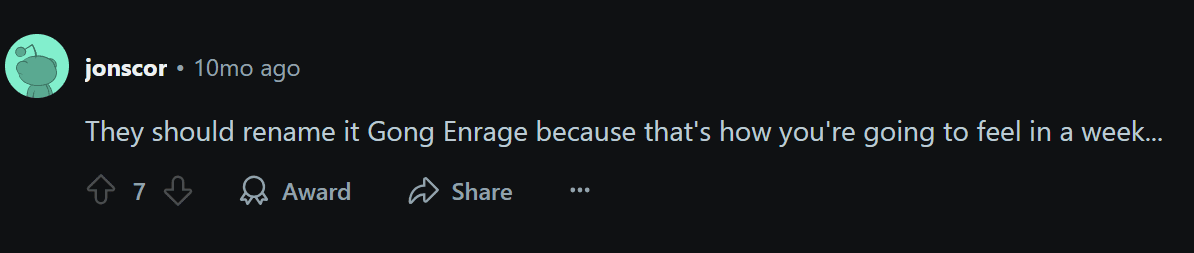Gong Engage deveria ser renomeado para Gong Enrage, de acordo com um pôster do Reddit.