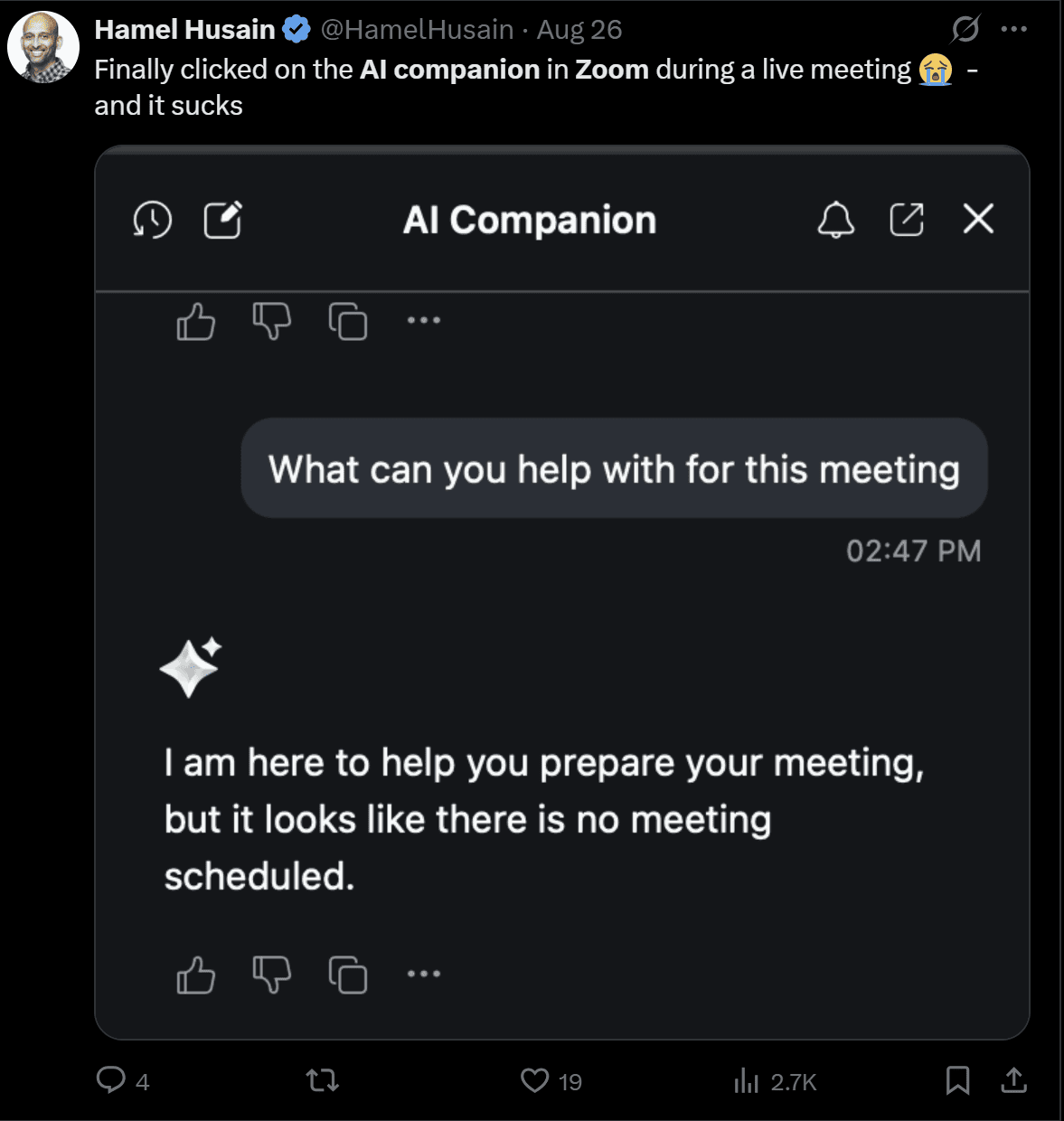 X post critica os recursos de IA do Zoom.