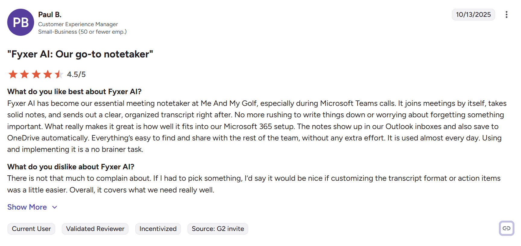 Paul's review of Fyxer.ai on G2