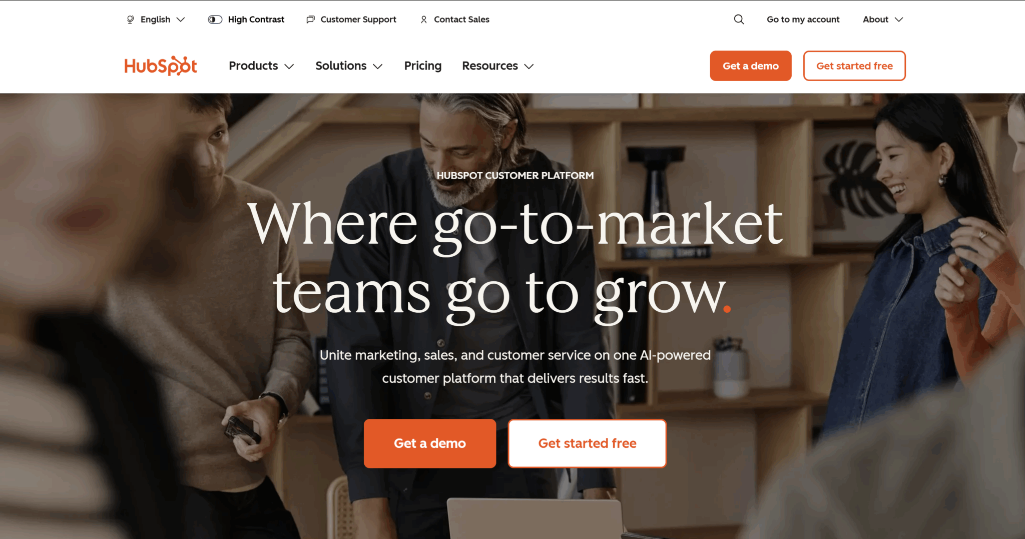 Página principal de HubSpot en octubre de 2025