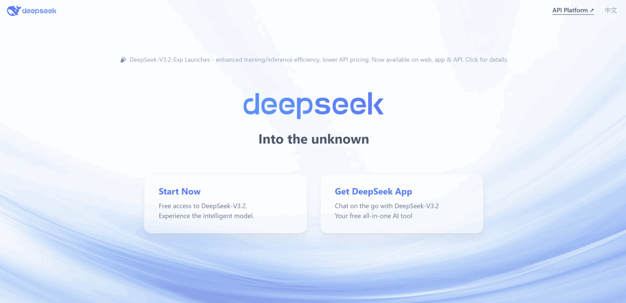 Die Homepage von DeepSeek ab November 2025.