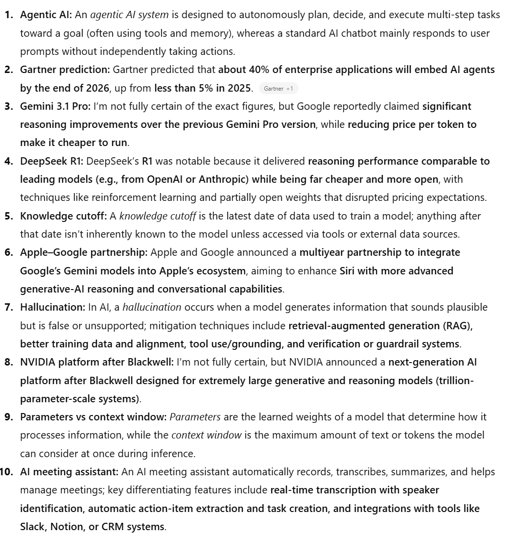 ChatGPT's factual knowledge output, which is well-formatted with numbers but contains several factual errors and uncertainty.