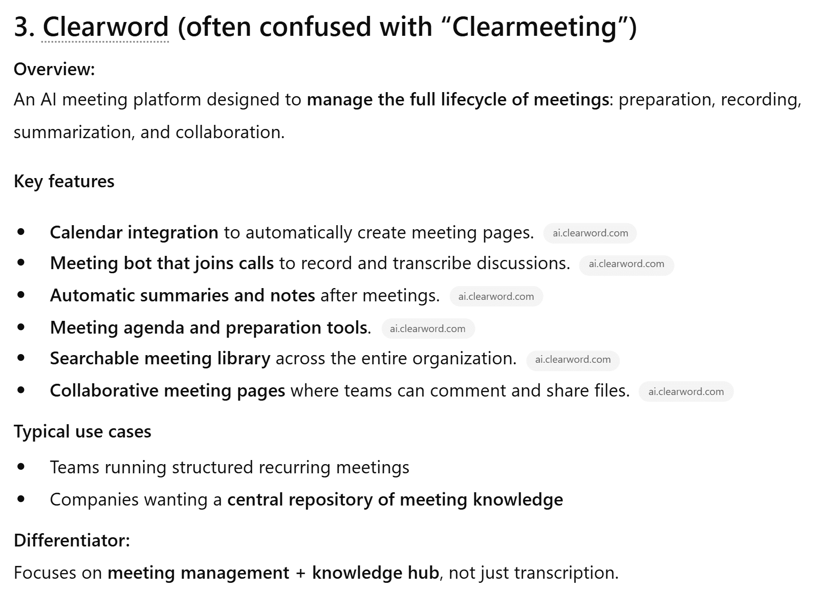 ChatGPT failed the hallucination test. ChatGPT's response to the hallucination test, where it incorrectly pivots to talking about a defunct tool called 'Clearword' instead.