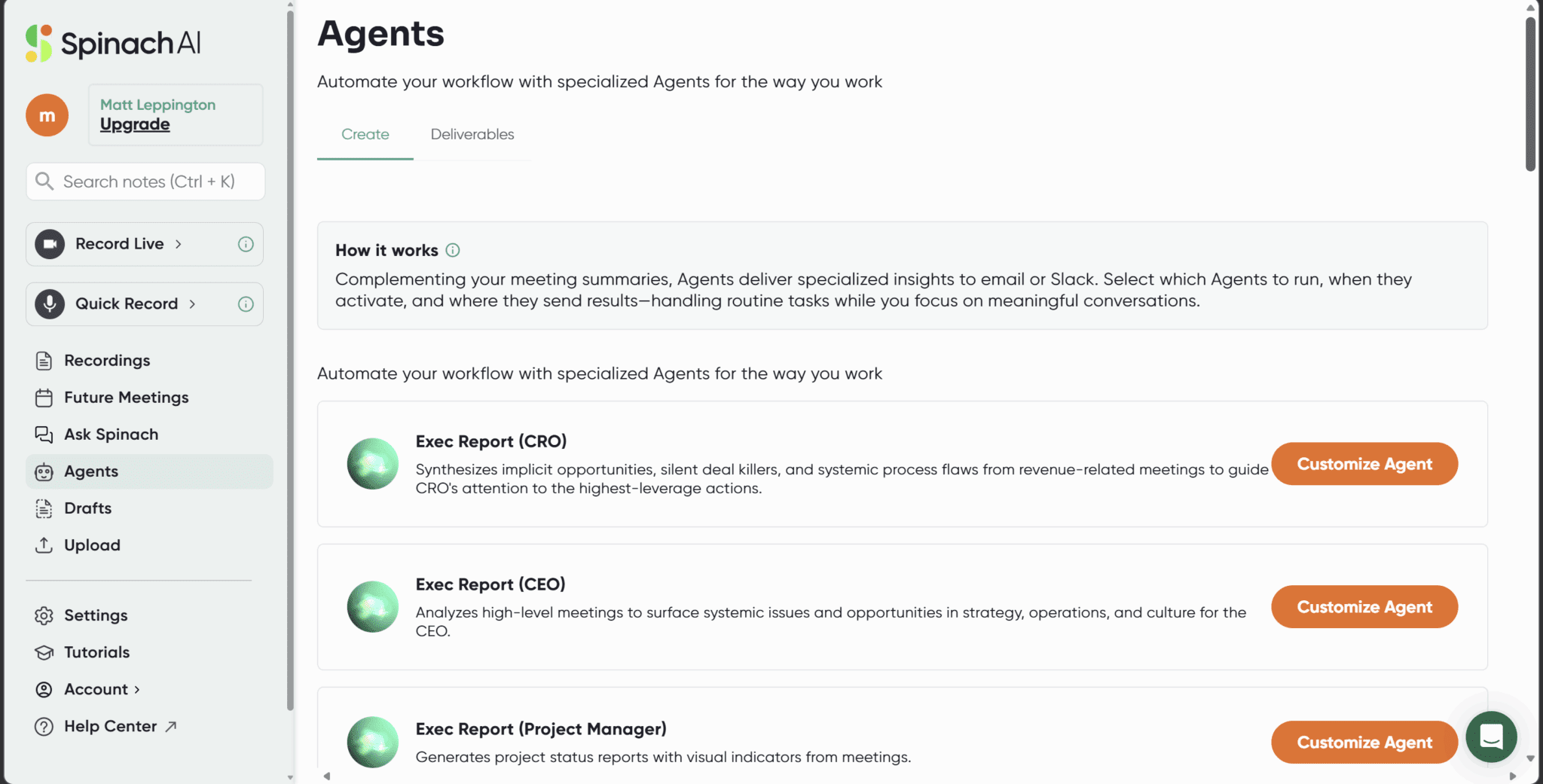 Spinach AI's Agents feature