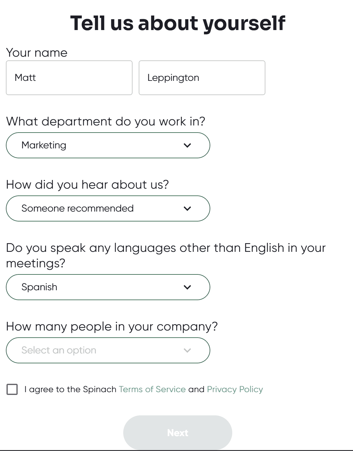 Spinach AI's onboarding process.