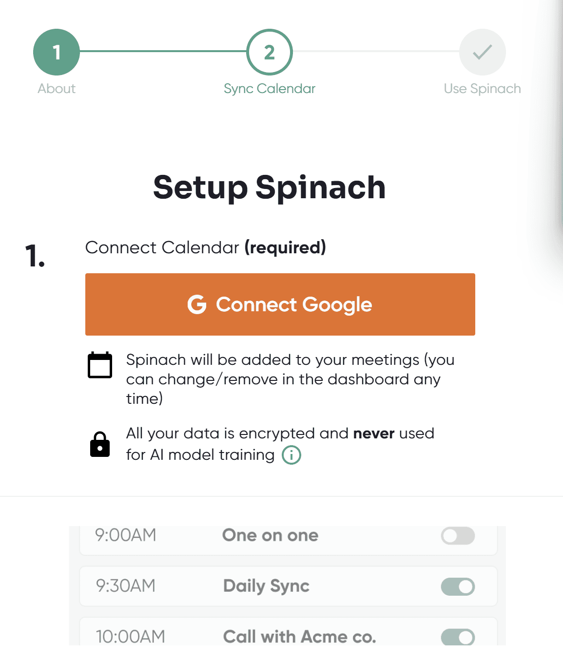 Spinach onboarding: sync calendar.