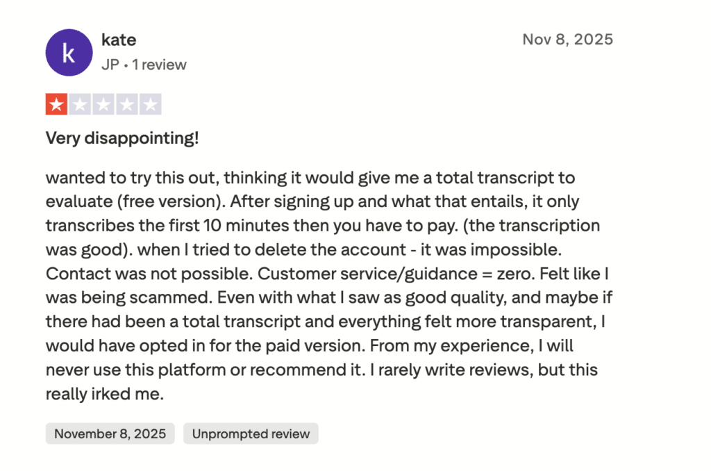 Negative happyscribe review