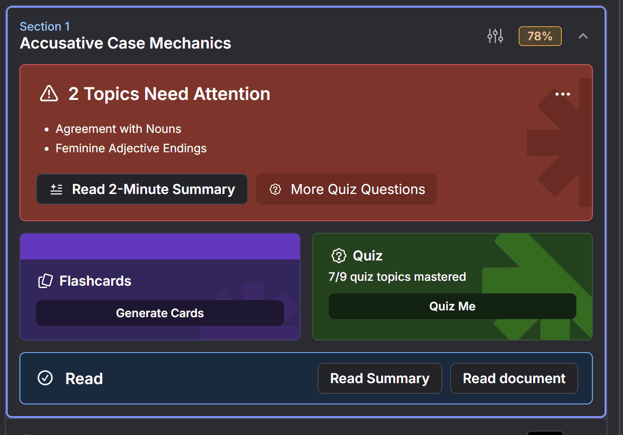 RemNote's dashboard warns you that there are urgent things that need your attention.