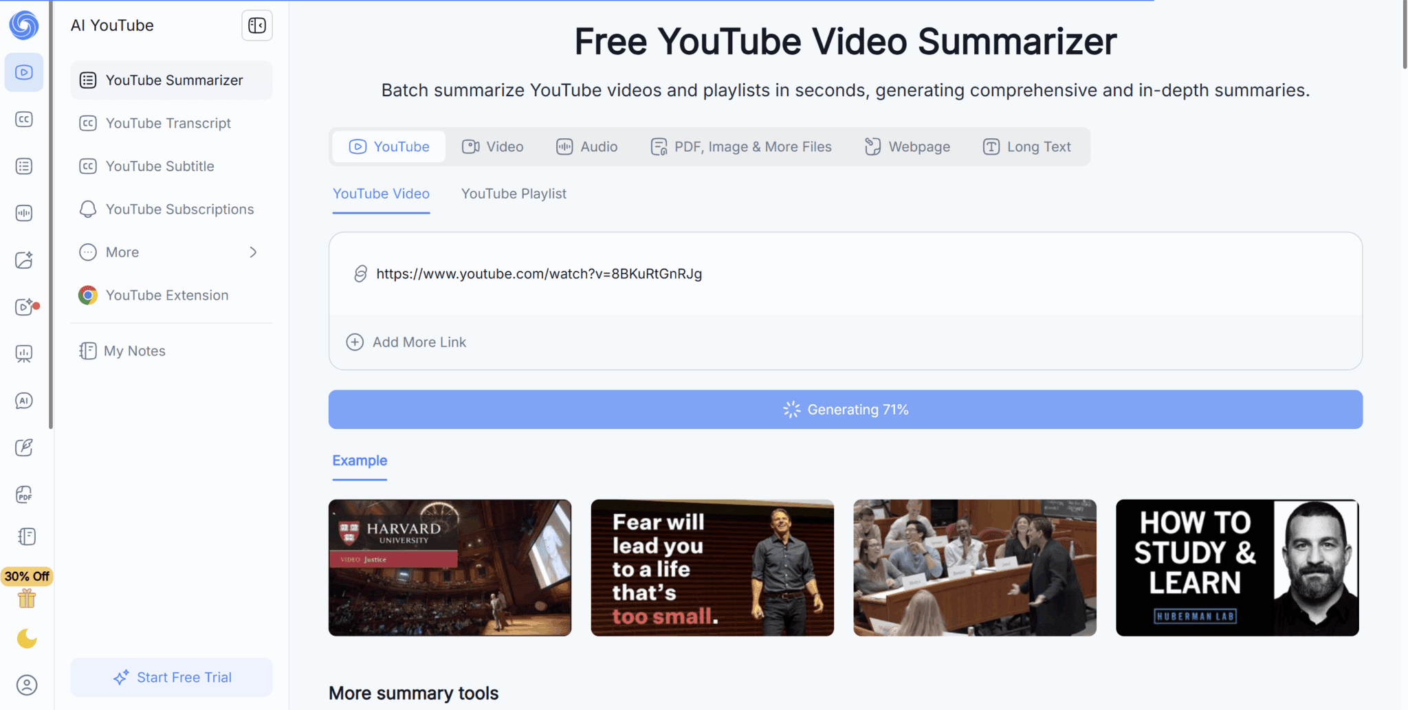 Il riassuntore gratuito di video di YouTube di NoteGPT