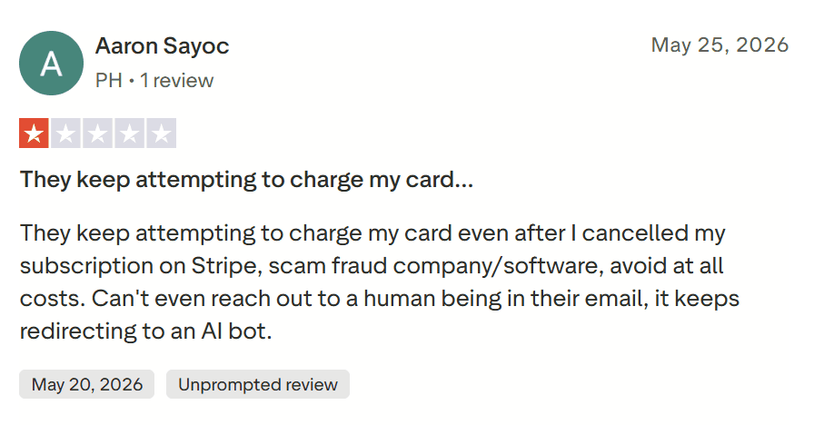 Crítica claramente negativa no TrustPilot