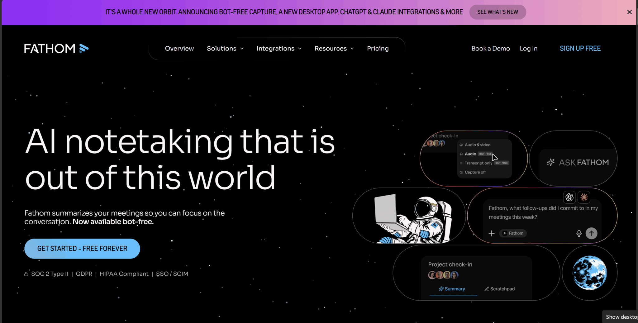 Fathom homepage as of August 2026