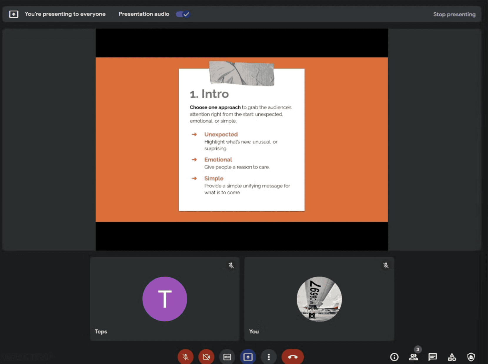 Google Meet screen share example