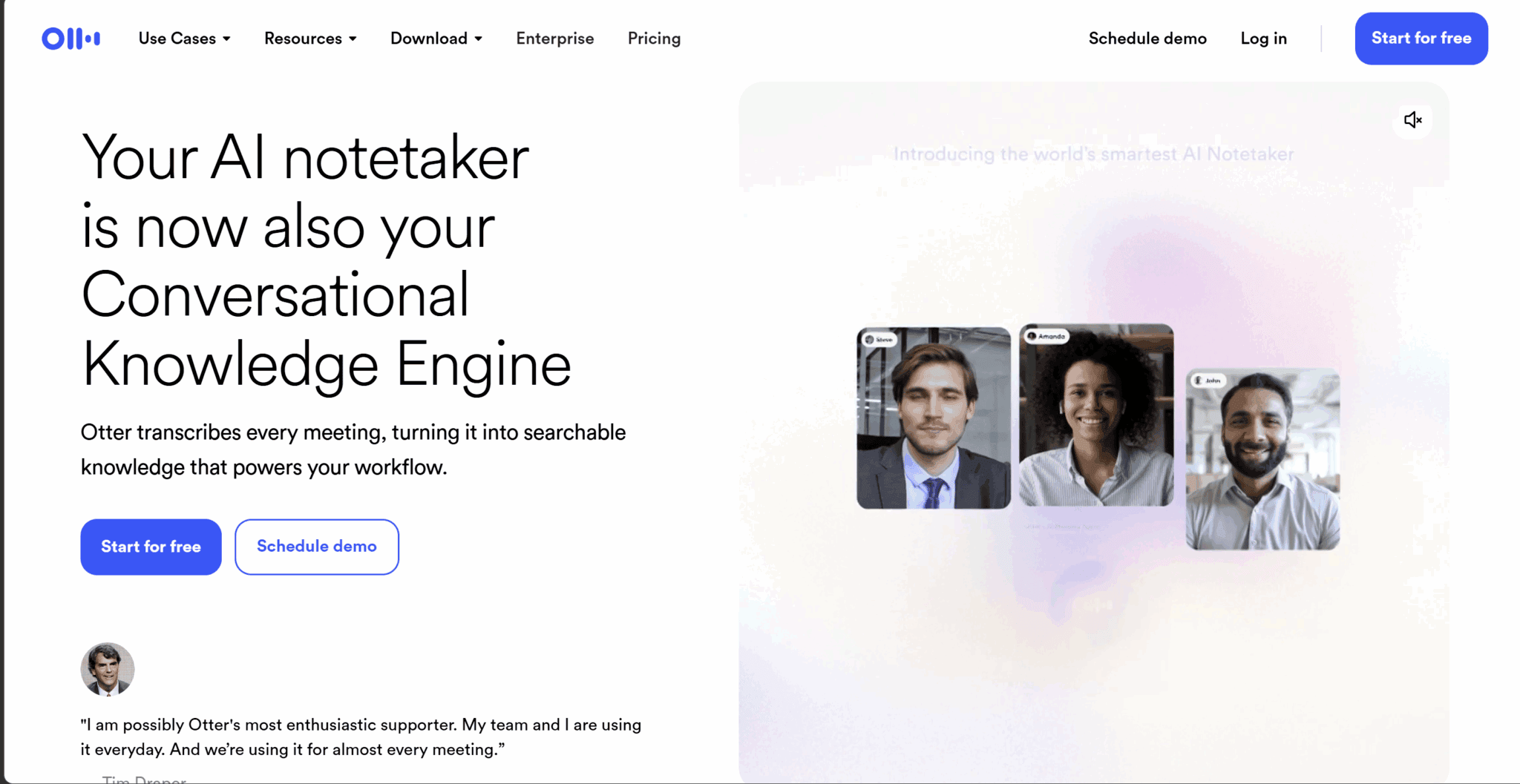 Otter AI homepage as of August 2026