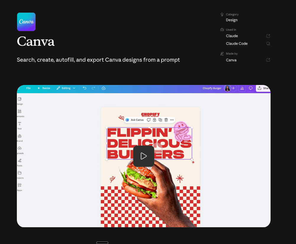 Canva connector in Claude Connectors Directory