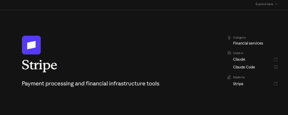 Stripe connector in Claude Connectors Directory