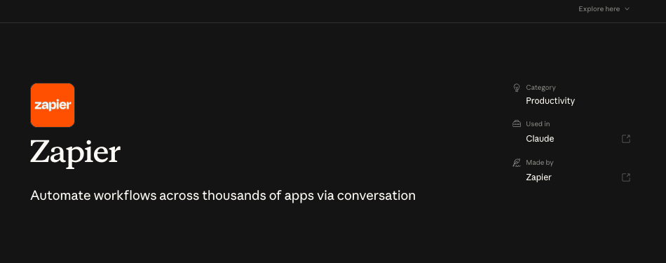Zapier connector in Claude Connectors Directory