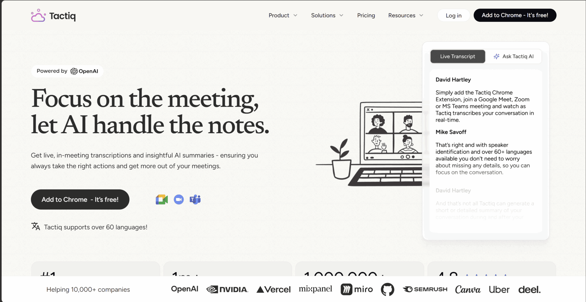 Tactiq homepage as of August 2026