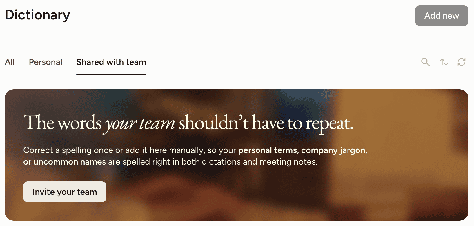 Wispr Flow shared team dictionary