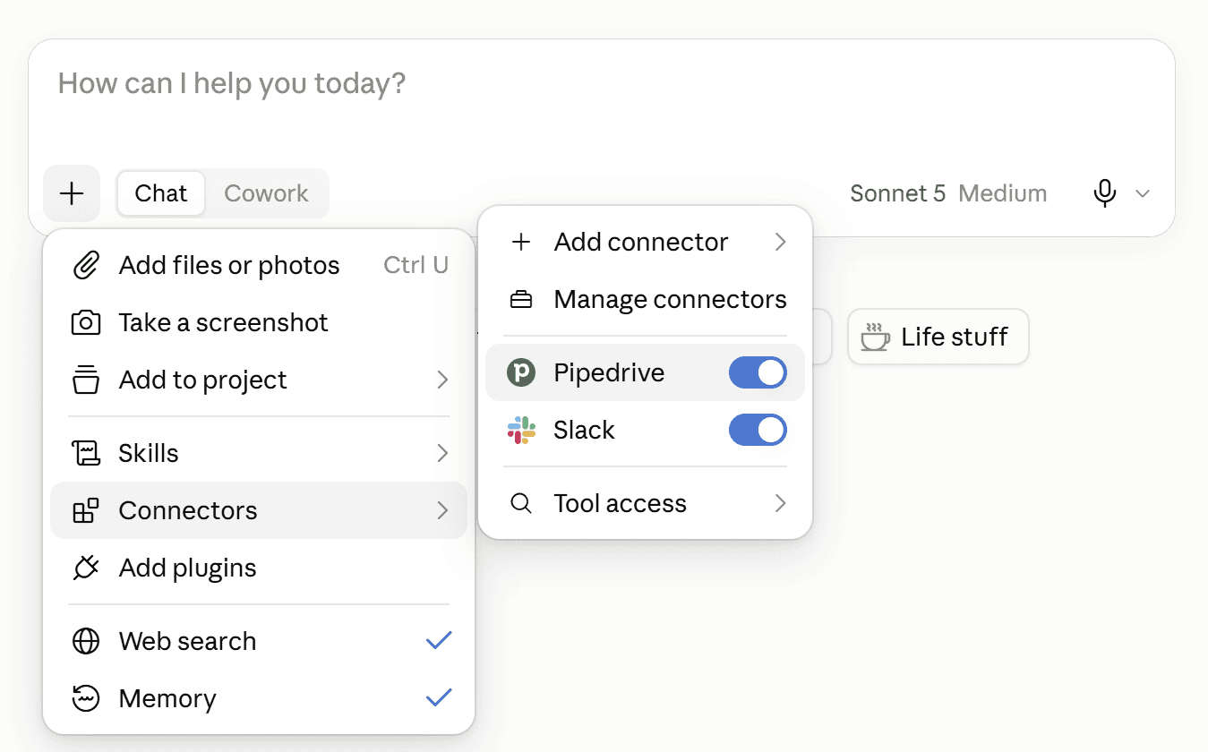 Pipedrive is connected to Claude.