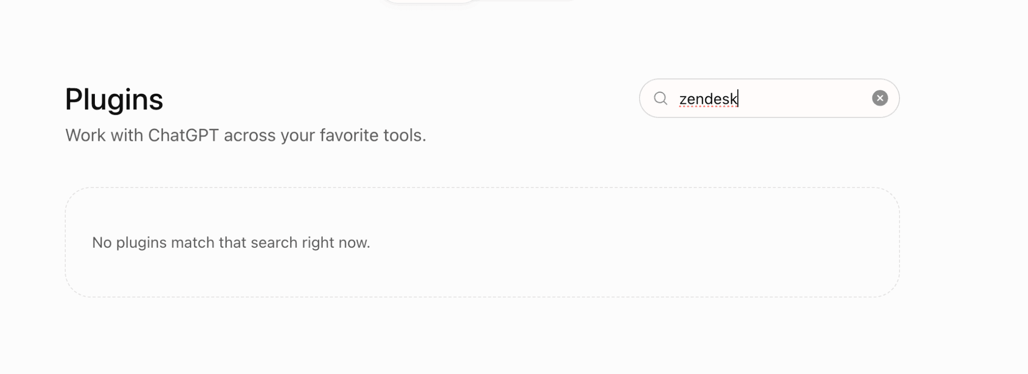 ChatGPT plugin directory search for Zendesk returning no results