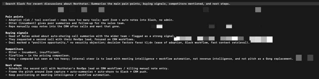 Claude Code searching Slack with Slack MCP