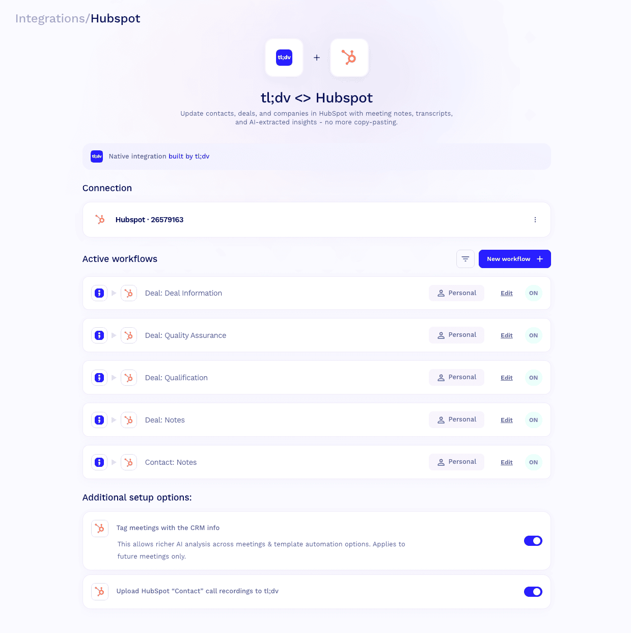 tldv hubspot intergration