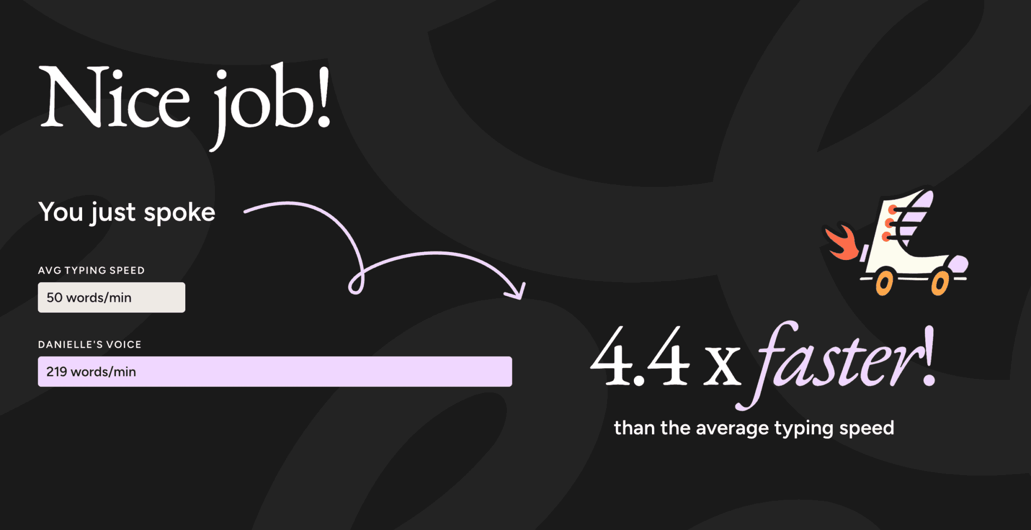 Wispr Flow onboarding speed test claiming 219 words a minute, 4.4 times faster than typing